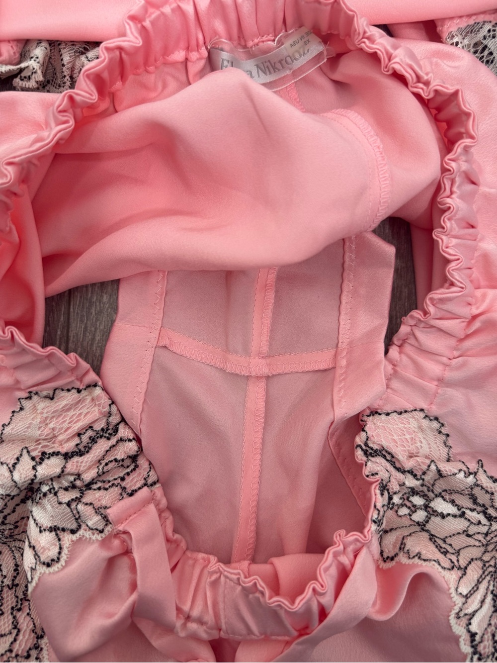 Flora Nikrooz Pink Satin Pajama Set Black Lace Appliqué Cami & Lounge Shorts XS - Picture 7 of 13